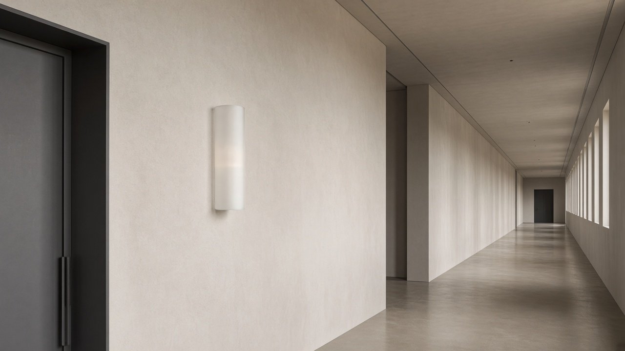 Quiet contemporary architectural corridor with a single cylindrical light volume.